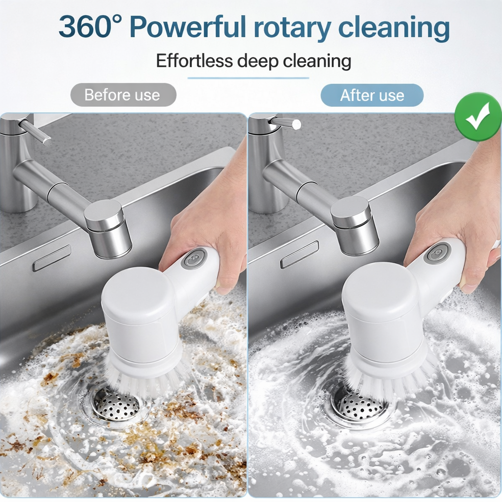 Nivora PowerScrub — Electric Cleaning Brush with 3 Brush Heads