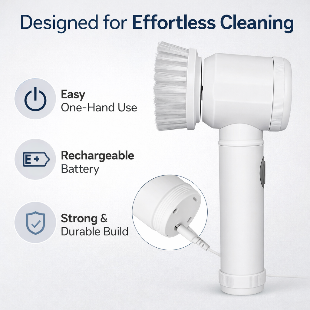 Nivora PowerScrub — Electric Cleaning Brush with 3 Brush Heads